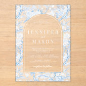 Invitations En Acrylique Blue Chinoiserie Floral Boho Arch Mariage (Recto)