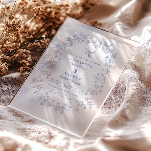 Invitations En Acrylique Blue Chinoiserie Floral Botanical Wedding