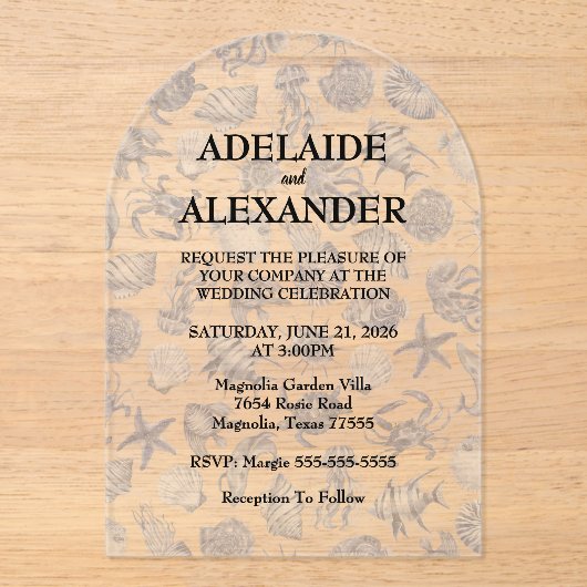 Invitations En Acrylique Blue Coastal Wedding (Recto)