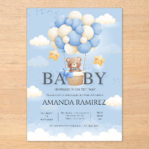 Invitations En Acrylique Blue & Cream Elephant Baby Boy Douche