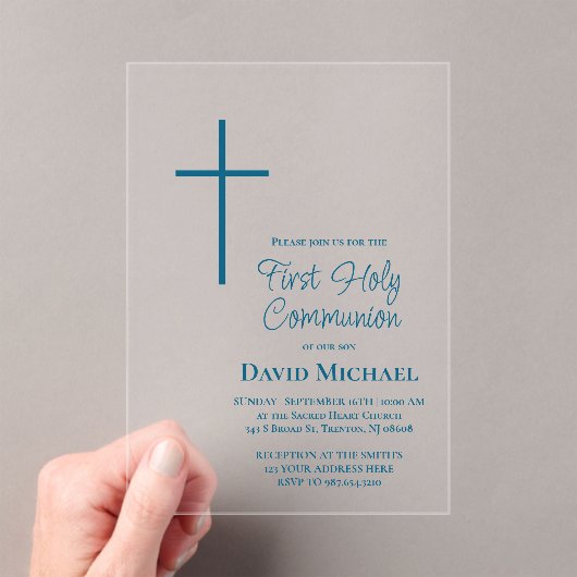 Invitations En Acrylique blue cross First Holy Communion boy (In situ (ordinateur de poche))