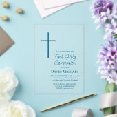 Invitations En Acrylique blue cross First Holy Communion boy (Insitu (Mariage))