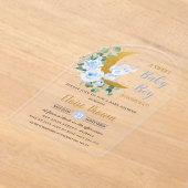 Invitations En Acrylique Blue Floral Elephant Moon Baby Boy Douche Arch (Poser)