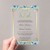 Invitations En Acrylique Blue Floral Gold Catholic Cross Wedding (In situ (ordinateur de poche))