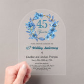 Invitations En Acrylique  Blue Floral Gold Frame 45th Wedding Anniversary  (In situ (ordinateur de poche))
