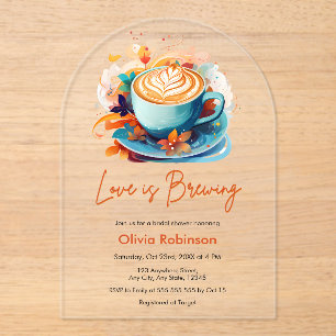 Invitations En Acrylique Blue Floral Love est brasser Fête des mariées café