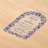 Invitations En Acrylique Blue Folk Art Floral Wedding  (Poser)