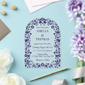 Invitations En Acrylique Blue Folk Art Floral Wedding  (Insitu (Mariage))