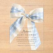 Invitations En Acrylique Blue Gingham Checks Bow Cute Baby Shower (Recto)