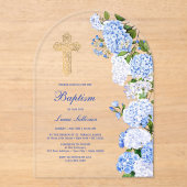 Invitations En Acrylique Blue Hydrangea Arch Baptism (Recto)