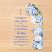 Invitations En Acrylique Blue Hydrangea Arch Religious Wedding (Recto)