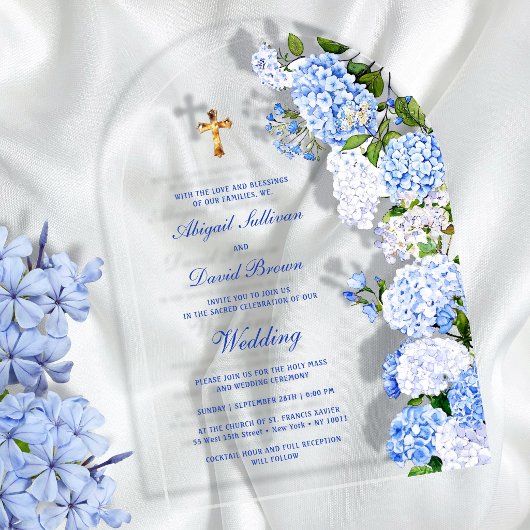 Invitations En Acrylique Blue Hydrangea Arch Religious Wedding