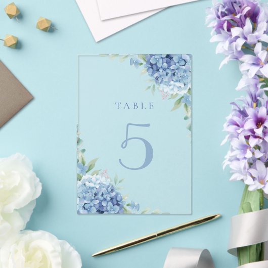 Invitations En Acrylique blue hydrangea flowers table 5 (Insitu (Mariage))