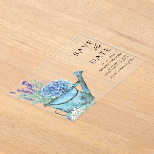 Invitations En Acrylique Blue Hydrangea Lavender Wedding Enregistrer la dat (Poser)