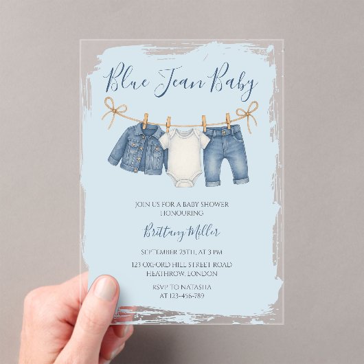 Invitations En Acrylique Blue Jean Baby Shower Baby Outfit  (In situ (ordinateur de poche))