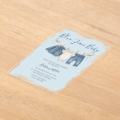 Invitations En Acrylique Blue Jean Baby Shower Baby Outfit  (Poser)