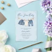 Invitations En Acrylique Blue Jean Baby Shower Baby Outfit  (Insitu (Mariage))