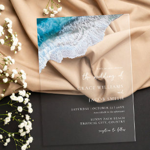 Invitations En Acrylique Blue Ocean Waves Plage tropicale Mariage