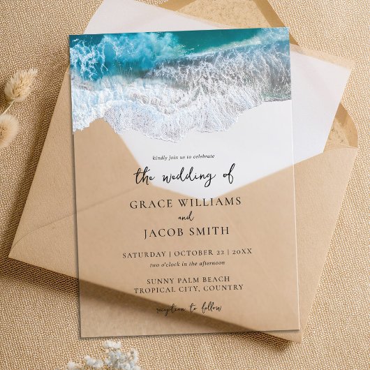 Invitations En Acrylique Blue Ocean Waves Plage tropicale Mariage