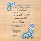 Invitations En Acrylique Blue Peony sur Blue Mariage Suite (Recto)