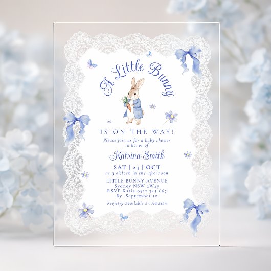 Invitations En Acrylique Blue Peter Rabbit Lace Baby Shower