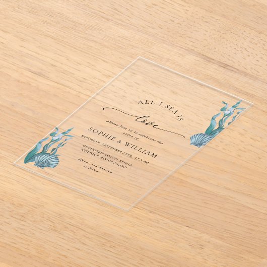 Invitations En Acrylique Blue Seashell Mer Océan Mariage côtier nautique (Poser)