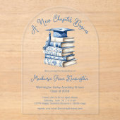 Invitations En Acrylique Blue Toile Livres Coquette Nouveau Chapitre Gradua (Recto)