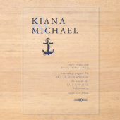 Invitations En Acrylique Blue Wave Ancre Mariage Navy ID836 (Recto)
