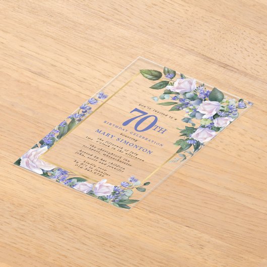 Invitations En Acrylique Blue White Gold Floral 70e anniversaire (Poser)