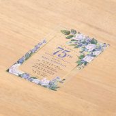 Invitations En Acrylique Blue White Gold Floral 75e anniversaire (Poser)