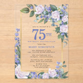Invitations En Acrylique Blue White Gold Floral 75e anniversaire (Recto)