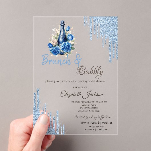 Invitations En Acrylique Blue Wine Roses Drips Bridal Shower  (In situ (ordinateur de poche))