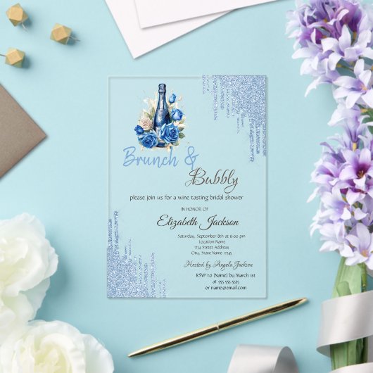 Invitations En Acrylique Blue Wine Roses Drips Bridal Shower (Insitu (Mariage))