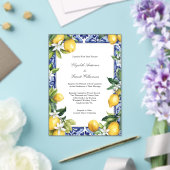 Invitations En Acrylique Blue Yellow Lemon Mediterranean Tile Wedding (Insitu (Mariage))