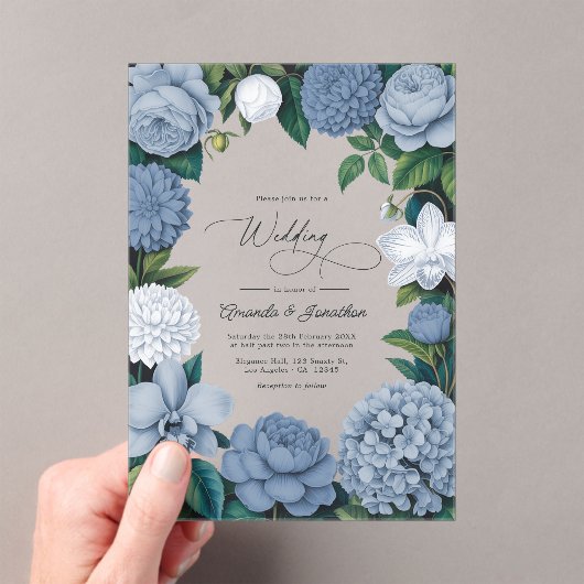 Invitations En Acrylique Bluebell Haze, Pale Delft & Cloud White Wedding (In situ (ordinateur de poche))