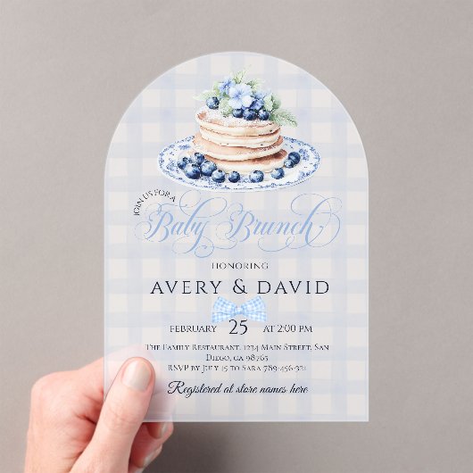 Invitations En Acrylique Blueberry Pancake Baby Brunch Baby shower Garçon (In situ (ordinateur de poche))