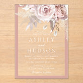 Invitations En Acrylique Blush & Dusty Rose Border Floral Wedding  (Recto)
