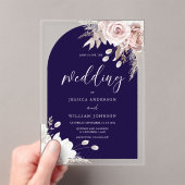 Invitations En Acrylique Blush Floral Deep Navy Arch Wedding (In situ (ordinateur de poche))