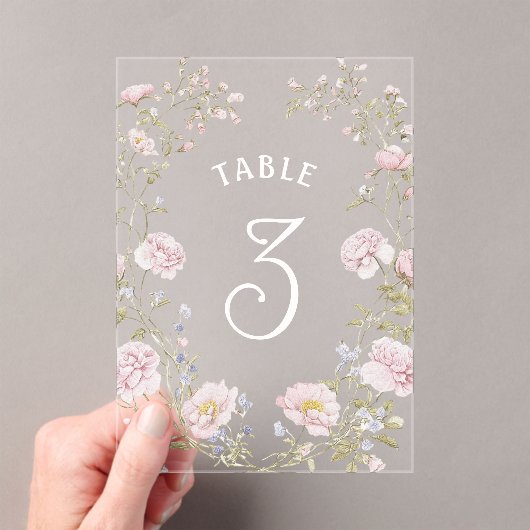 Invitations En Acrylique Blush Floral Frame Acrylic Table Number (In situ (ordinateur de poche))