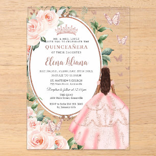 Invitations En Acrylique Blush Floral Marron Princesse Rose Gold Quinceañer