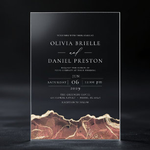 Invitations En Acrylique Blush Neutral Or Agate Élégant Mariage moderne