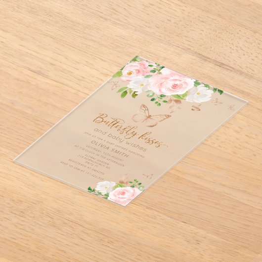 Invitations En Acrylique Blush or baby shower Baisers à papillon (Poser)
