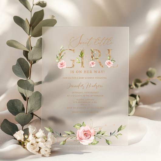 Invitations En Acrylique Blush or floral C'est un baby shower fille