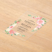 Invitations En Acrylique Blush Pink Floral Bloom Roses Wedding (Poser)
