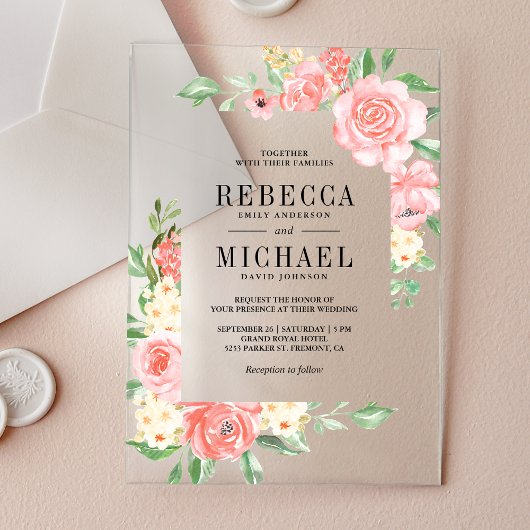 Invitations En Acrylique Blush Pink Floral Bloom Roses Wedding