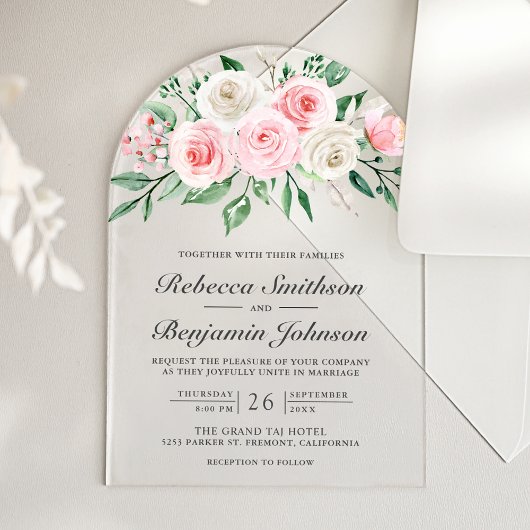 Invitations En Acrylique Blush Pink Floral Bouquet Wedding