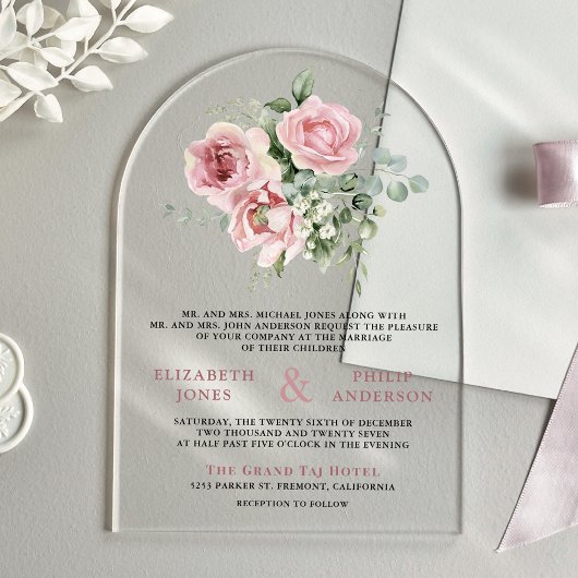 Invitations En Acrylique Blush Pink Floral Eucalyptus Wedding
