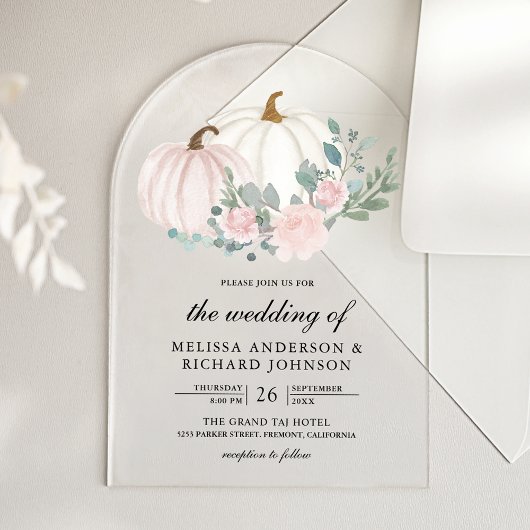 Invitations En Acrylique Blush Pink Floral Pumpkin Wedding