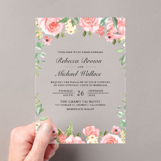 Invitations En Acrylique Blush Pink Floral Wedding (In situ (ordinateur de poche))