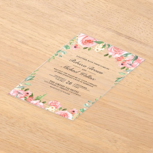 Invitations En Acrylique Blush Pink Floral Wedding (Poser)